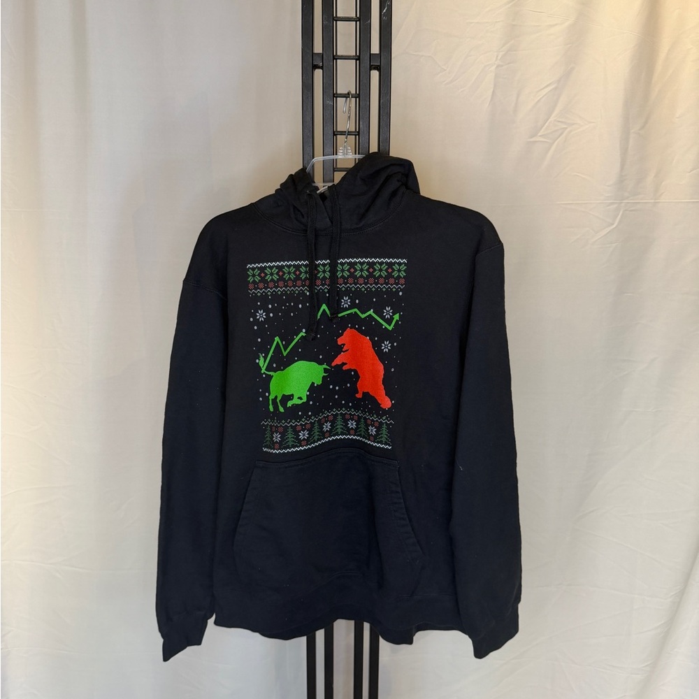 Port and Company‎ Black Hoodie with Bear+Bull Design
